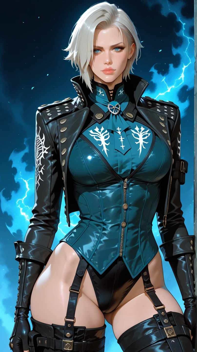 noi_dorohedoro, noi, muscular girl, huge chest, tall woman, priestess, martial art, modest, fully clothed, bent,, pants, cloak, priestess, holy, smile, coat, medieval, unmasked, nun, cloak,, black body suit