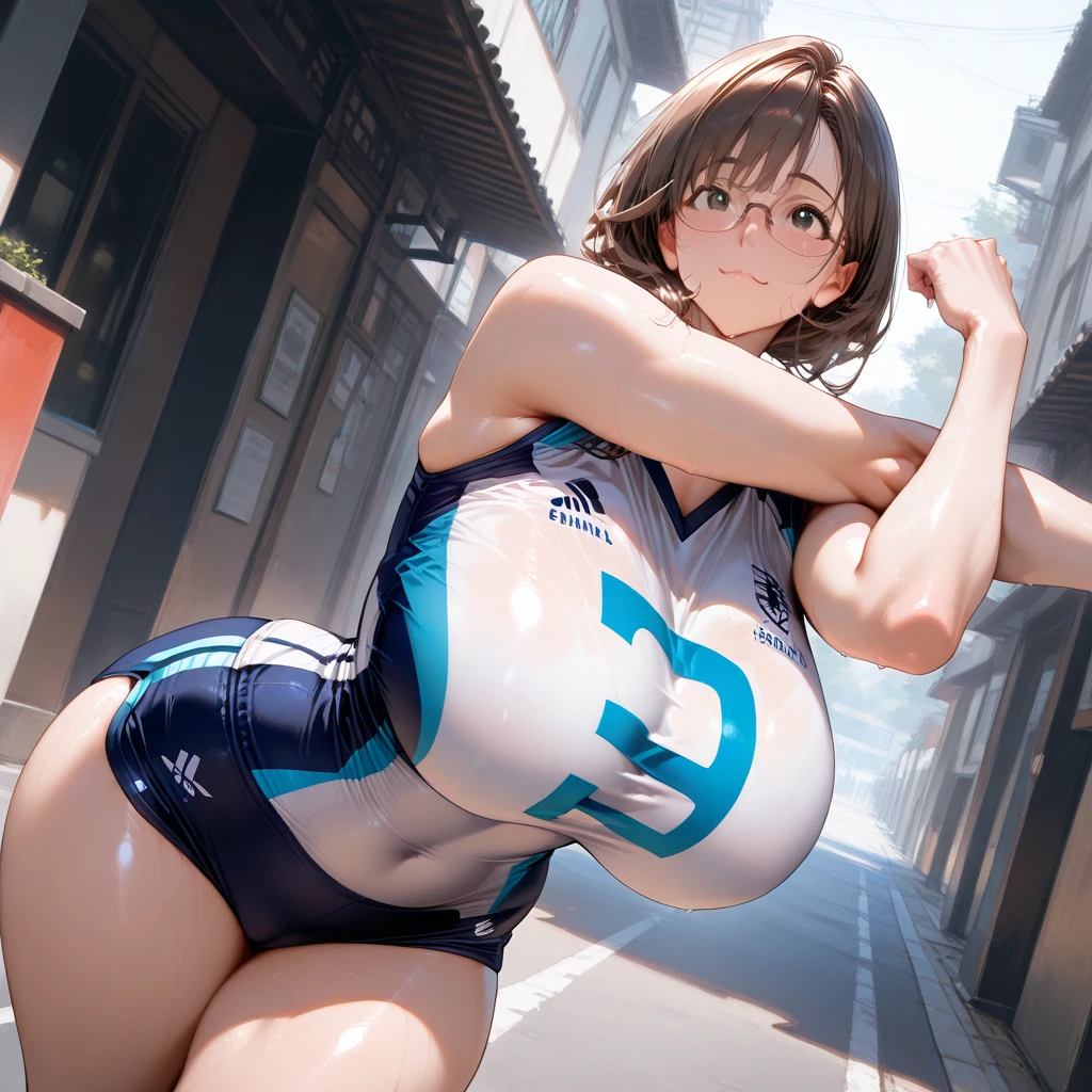 4k，girl，female，beauty，(8 abs)，强壮，青筋暴起，sexy，肱二头肌，(large and round boobs)，(plump boobs)，very strong，Jade feet，do the block，on the street，in public places，(six pack)，show her large muscle，feet，complacentand self-confident，Lifting heavy objects