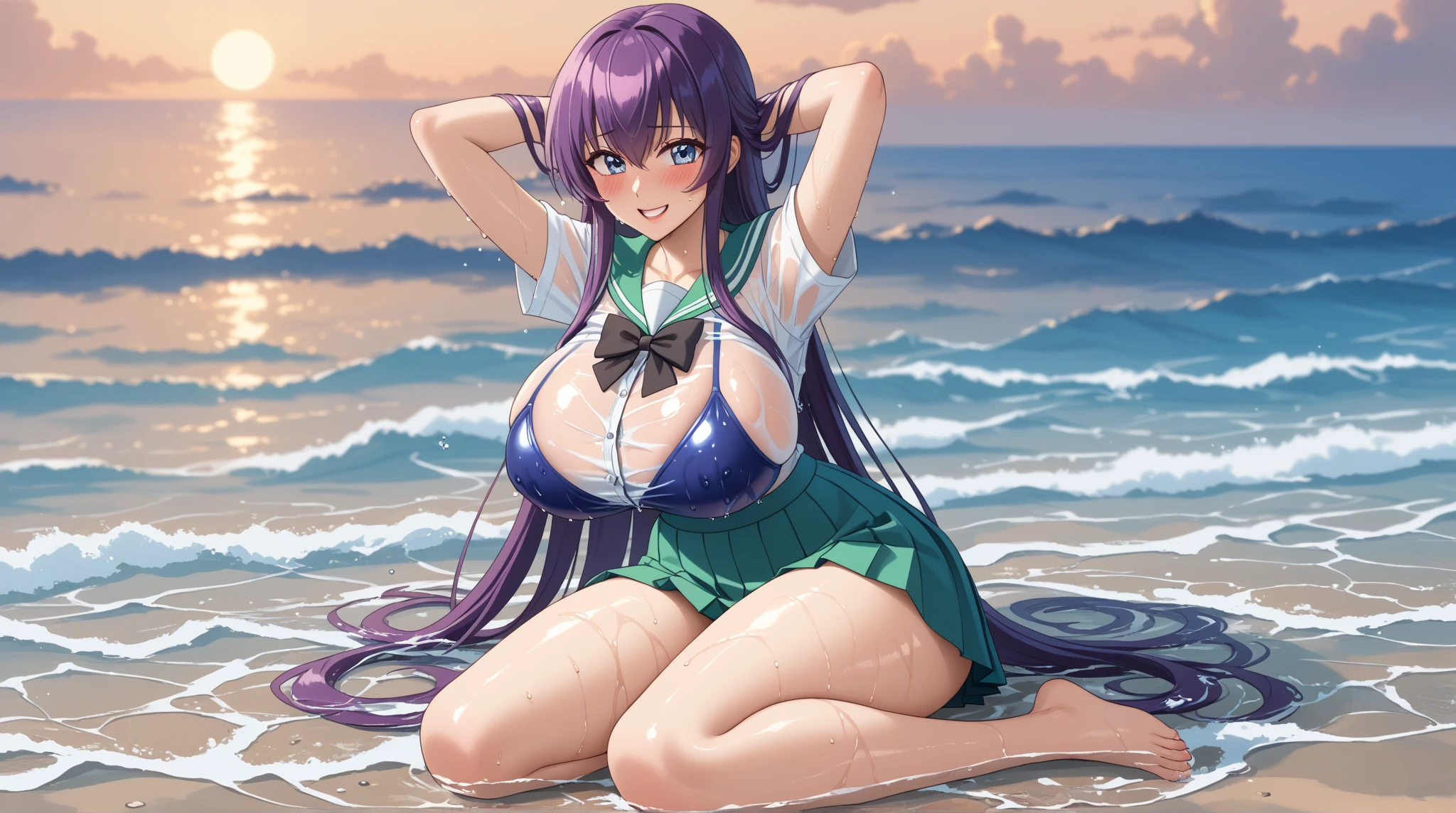 (((pixel-perfect, detail-perfect))), solo, 1girl, nozomi tojo, normal face, eyes green, hair violet, pool, bikini, large extreme filesize, ultra High Qality