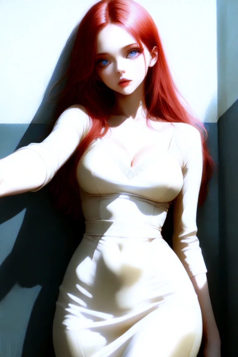 Ultra realistic, 16k, best quality, high resolution, erotic hot, erotic dream atmosphere, 1 girl, 18 years old, long red hair, sexy eyes look, pale white skin, sweaty skin, earrings, sexy black latex dress, big natural breasts, hot big tits, slender tall hot body, seductive, sensual posture, full-length sexy pantyhose, Battle ruins, wide hips, thick legs, torn clothes, blurred background, depth, dream aesthetic, dream atmosphere, cinematic lighting.
