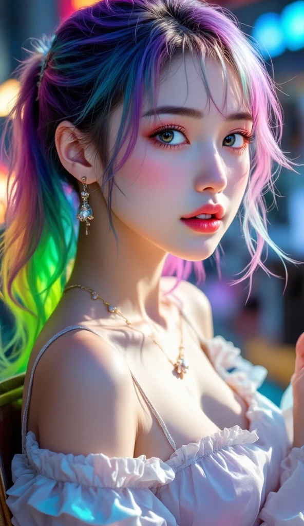 (Browsing Caution:1,4),Mix 4, (8K, RAWphotograph, Highest quality, Tabletop: 1.45), (Realistic, Realistic: 1.37),illumination, night, プロのillumination, photographn mapping, Radio City, Physically Based Rendering, Gradient Brunette, 高品質のphotograph, High resolution, 1080P, (Detailed facial depiction), (Detailed description of the hand), (Delicate CG), Extreme light and shadow, Rich details, (Detailed facial features), (Highest quality), Look in front of you, Highly detailed face, Highly detailed lips,  超High resolution, (truth: 1.4), photograph, 1 Girl, [(sad)],  , Thin limbs, movie, Cool pose, I Cup, Highest qualityな完璧なボディ, photographのような, (1 Girl: 1.3), Perfect balance, (Huge, Perfect breasts, Areola),(Realistic, Realistic:1.37),One Girl, Cowboy Shot,Professional Lighting, Photon Mapping, Radio City, RAWphotograph、(Realistic:1.4)、Octane Rendering、Complex 3D rendering with ultra-detail, Studio Soft Light, Rim Light, Crisp details, Super detailed, Realistic skin texture, detailed aspects, Beautiful details in the eyes, Highly detailed CG Unity 16k wallpaper, Compensate, (Detailed Background:1.2),Highest quality, 超High resolution, Tabletop, One Girl, One Girl,alone, Upper Body,Show Viewer, White Background, Multicolored Hair, Compensate , Lips parted, Black Lips, eyeliner, Gothic, Goth Girl,((Light on the face:1.2)),((movie照明:1.2)),(Photorealism:1.4),((30 piercings in left ear)),((necklace)),((A woman who is always smiling)),((nightのプールサイド:1.4)),((Facial lighting:1.1)),((Upper Body:1.2)),((Delicately draw the face:1.2)),((Multicolored Hairの色:1.4)),(Very short bob hair:1.4),(((Completely naked))),(((nsfw)))
