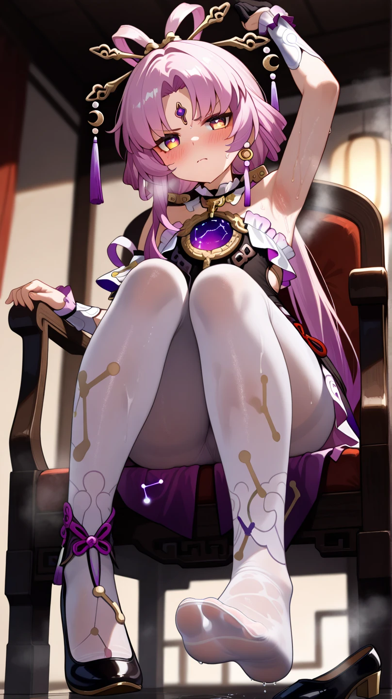 sat on the ground,Be red in the face,Looking at you,Lick your hands,Excited expression,white panties,Thigh crevices,Step on you,