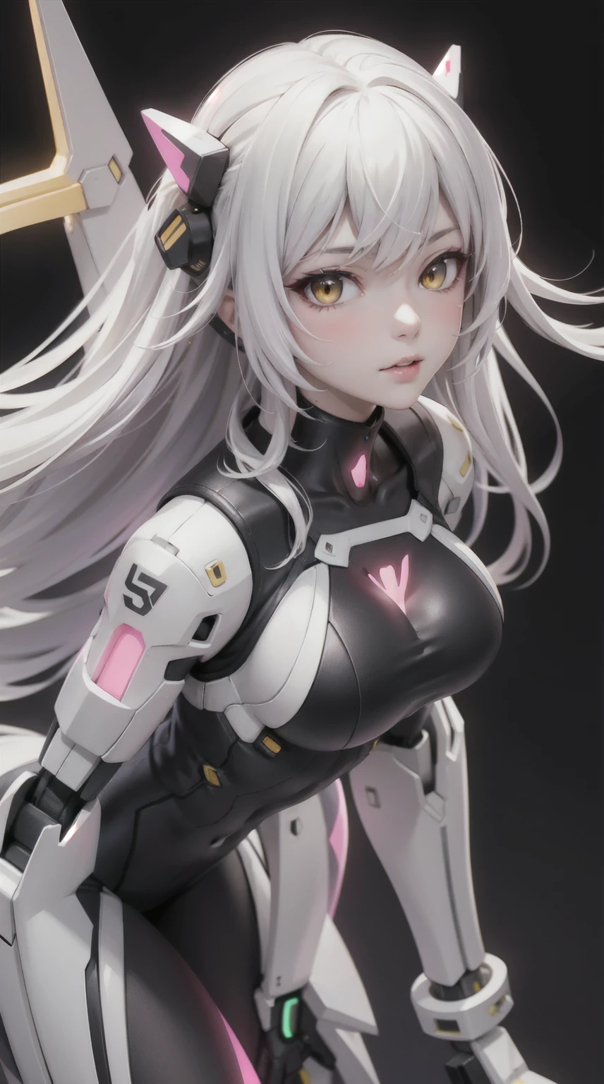 asymmetrical 3D rendering, chrome flying around, a half body shot of a sexy girl, Chaos And Order