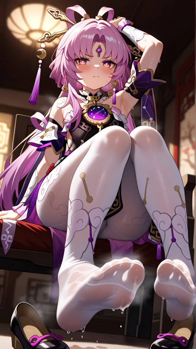 (score_9, score_8_up, score_7_up), 1girl, fuxuan, crossed legs, barefoot, from below, pregnant,huge breasts, huge ass,