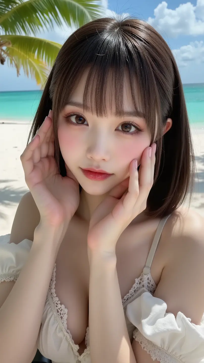 ★composition:(((NSFW、Hairy pubic hair)))(Full body photo)★quality:(2 girls), (Perfect hands:1.2), (Perfect Anatomy:1.2), (best quality:1.3), (masterpiece:1.3), (Very detailed:0.8), 17 years old, 完璧なface, かわいくて左右対称のface, 童face, Pink Lips, (:1.1), High resolution, High resolution, CG Unity 8k, Nice hands, throw, top quality, ★performance:(笑face:1.3), (:1.4), Happy, charm的な, faceを見て感じる, (Look at other people:1.3), looking up★被写体:(toru asakura: 1.3), ★face:detailed face, (beautiful face: 1.1), beautiful girl, cute, charm, beautiful detailed face, ★eye:blue eyes, detailed eyes, キラキラしたeye, charm的なeyeの反射, キラキラ輝くeye元, Pupil depth and three-dimensional effect, 虹彩の色の微妙な変化 ★イルミネーション:Light of the sun, ★chest: 小さなchest、Detailed skin, (chestの谷間:1.4), Shiny skin, ★hair: :(Wolf Cut)★style: animation, shape, (Wet:1.2), ★environment:Ocean, cloud, Day, Beach, ★Costumes :((NSFW)) , jewelry, Earrings, necklace, Earrings, accessories, ★One:Small Head, ★action: