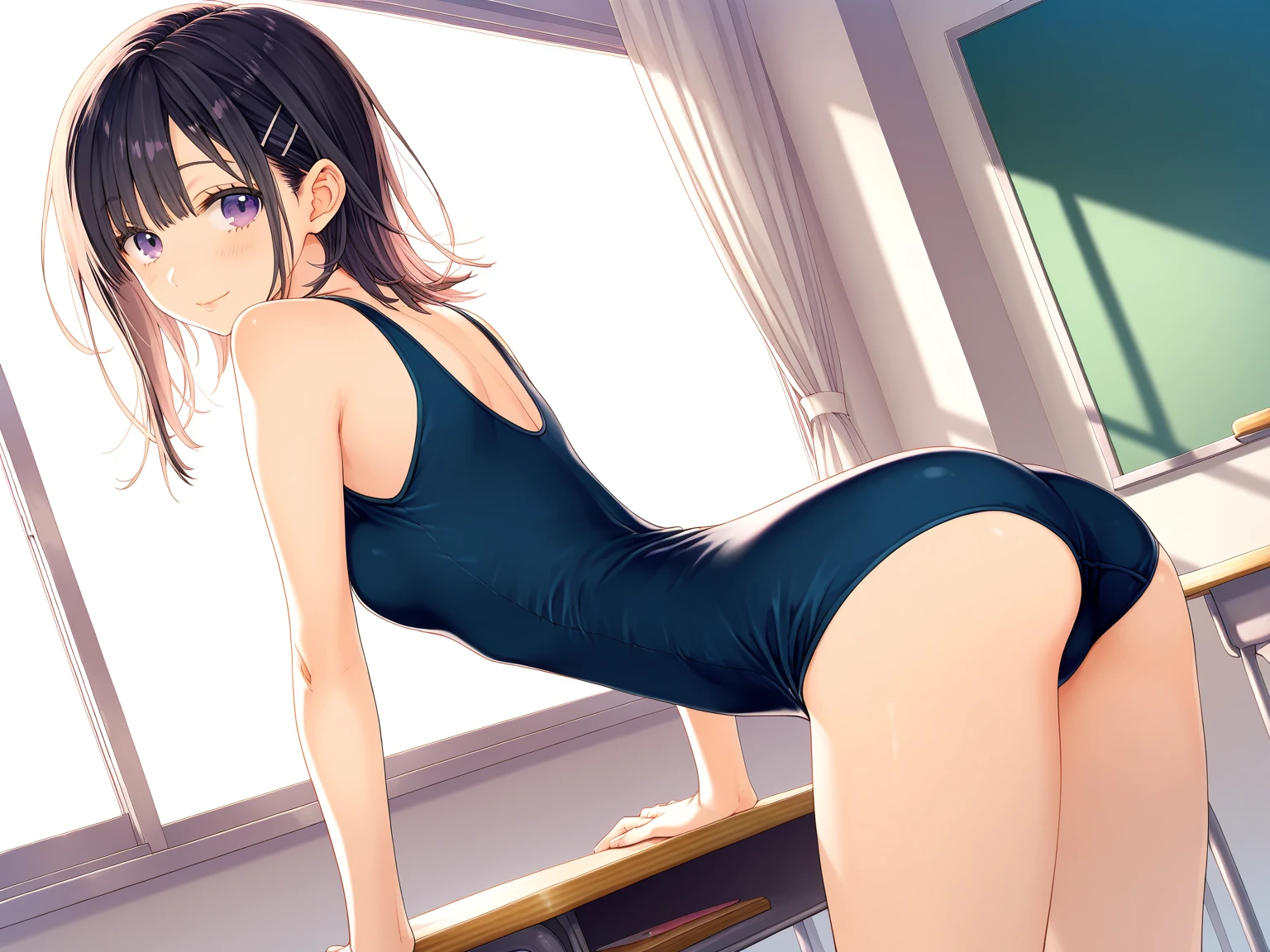 Anime girl in the locker room naked in front of a young