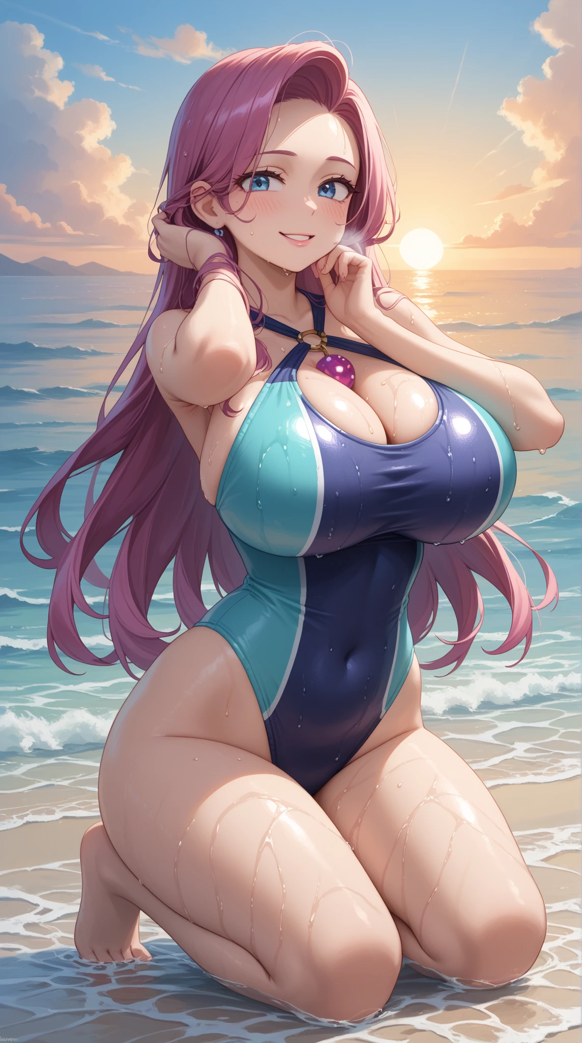 Girl with big breasts in a swimsuit