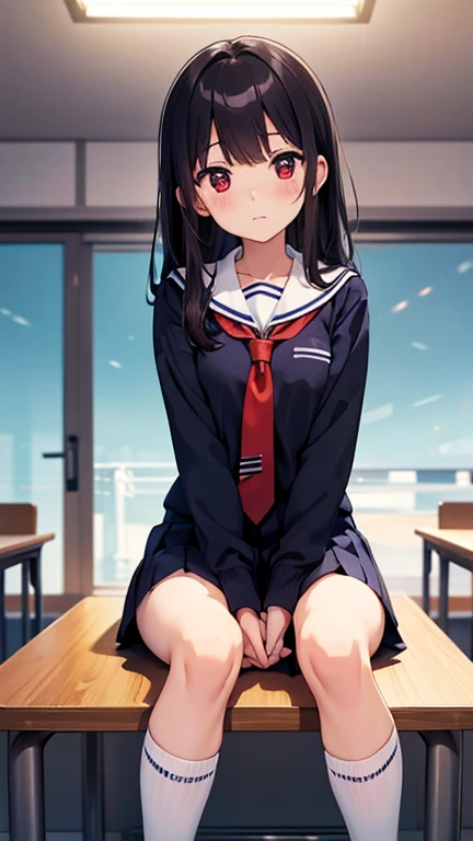 kneeking、panties small、a sailor suit、Classroom、embarrassed from、