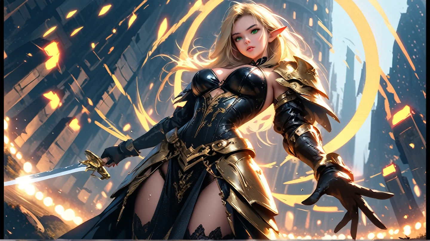 ((Best Quality, 8K, Masterpiece:1.3)), Woman Details:1.3, (Long Hair, Big Breasts:1.2), (curvy body), 1_indonesian_girl_face, breasts, dark_nipples, wet_skin, silky_breasts, wet_body, silky_skin,weapon, armor, solo, cleavage, holding, long_hair, shield, sword, wings, holding_weapon, yellow_eyes, large_breasts, shoulder_armor, helmet, blonde_hair, looking_at_viewer, fur_trim, holding_sword, alternate_costume, ponytail, gloves, forehead_protector, smile, pauldrons:1.1, Highly Detailed, Detailed, Eyelids