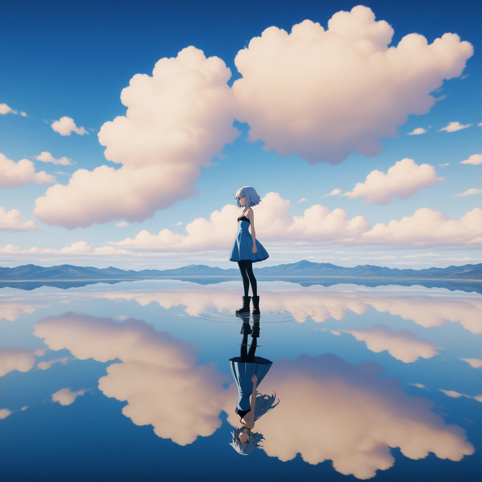 Create illustrations that depict compelling 2D anime scenes: 4 year old girl with pink hair, Coastal view, Standing in front of your window. Through the window, She is a few people々Watch the incredible spectacle of supernatural powers being displayed. Make sure the girl is facing the window, The windows are high.