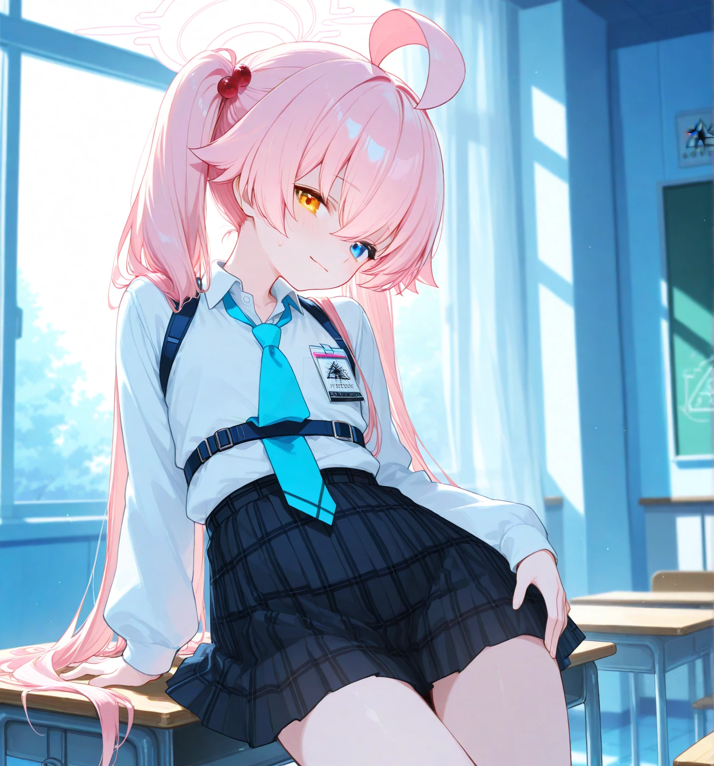 classroom、High School Uniform、cute、White pantiesが丸見え、1６Year、（White panties:1.3）、Ultra mini skirt、Beautiful thighs、White panties、赤いミニスカートがめくれてWhite pantiesが見えてる
繊細、masterpiece、Highest quality、2 peopleの、2 peopleだけ、2 people、(((cute、Pink Hair、Long Hair、Twin tails，distinct eyes、haveは無し)))、(((cute、Silver Hair、Side Tail、High ponytail on the left、have)))、Flat Color、2 peopleとも正面を向いている、Sparkling eyes sketch(flying debris), (Highest quality), Very detailed, ((1 person)), Focus Only，dynamic，((smile))，Perfect Face, Beautiful Face, Very detailedな顔，