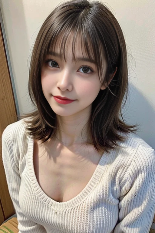 table top, highest quality, figure, super detailed, finely, High resolution, 8k wallpaper, 完璧なダイナミックな構figure, beautiful and fine eyes, ladies&#39; fashion,very short hair,natural color lip, bold sexy pose,smile,Harajuku、20 year old girl、cute、sexy shot looking at camera