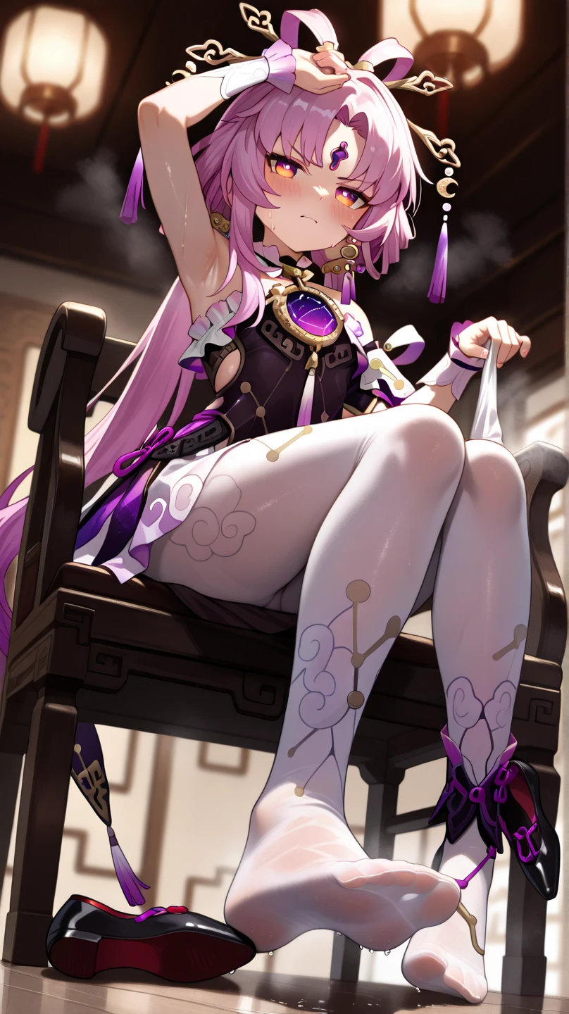 sat on the ground,Be red in the face,Looking at you,Lick your hands,Excited expression,white panties,Thigh crevices,Step on you,