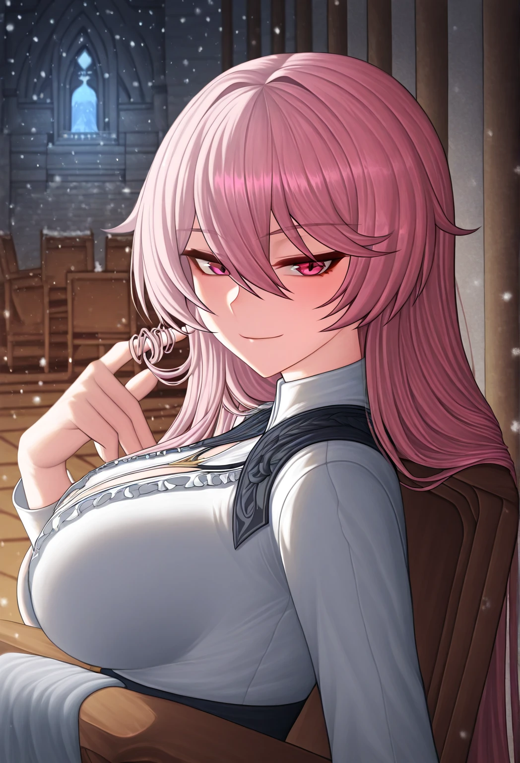 long pink hair, pink hair turns green towards the ends, A dazzling smile, Mitsuri Kanroji from Demon Slayer, big breastes, White Haori, White Japanese cloak, Upskirt, green stockings, black undershirt, The top buttons of the shirt are unbuttoned, beautiful green eyes, in the woods, beste-Qualit, supreme, 1девочкаl, In the bamboo forest,Sunny day, runs to the rescue, winter, snowing, Japanese Village, Hot springs, Looking at the starry sky, Close your mouth, Night with countless stars, The ideal body of the Milky Way, The Perfect Girl, perfect details, Ultra HD |, 8K, Professional photo, Demon Slayer in anime style,