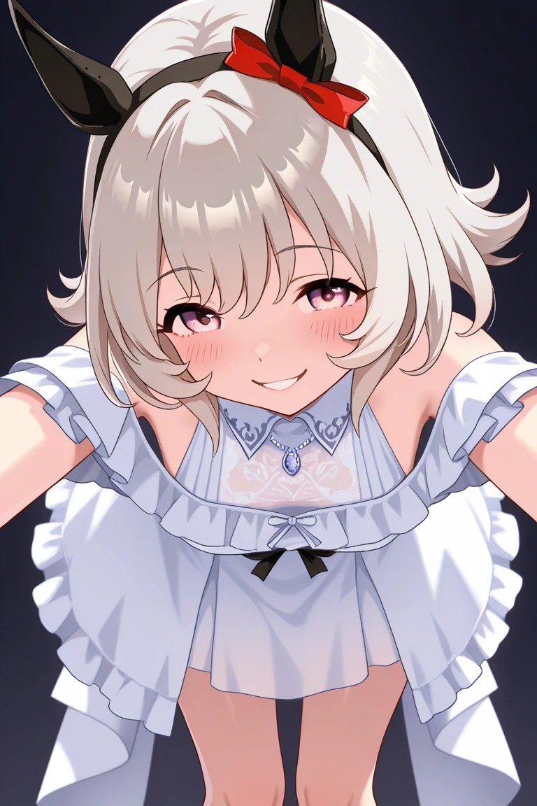 1 girl ,(from above:1.2),purple color hair、Purplish pink eyes that dreamers desire, (Blonde hair) , small stature, Colossal tits, Lori, (masutepiece:1.2, Best Quality), (finely detailed beautiful eye: 1.2), (beautifull detailed face), (Best Illumination, extremely delicate and beautiful), ((Cinematic Light)), Dramatic light, (Pale white background:1.5), Short bob hair(1:3)、Ultra Contrast、Braid a little around the ears, White long dress、only has 5 fingers、、Her pussy is visible through the white thong、Wet pants、You can see inside your underwear、full of sweat、mocking look、diaper、nffsw,Arms crossed、grab the arm、Shoot from above、The angle is as seen from below.、Best Quality、Large breastuscular pussy、Pubic hair,high-level image quality、hightquality、8K,perfect hand、5 fingers、finger pin、Perfect Finger、T back、Naked、noise cut、bullet hand、Her hair color should have been a brighter purple.The skirt part is also carefully expressed..、Purple skirt、the skirt is floating in the wind、Dark purple panties、Pubic hair majority,A scene of make cooking Carbonara Pasta in the kitchen,(with sparkling eyes and a contagious smile),open mouth, Looking at Viewer,