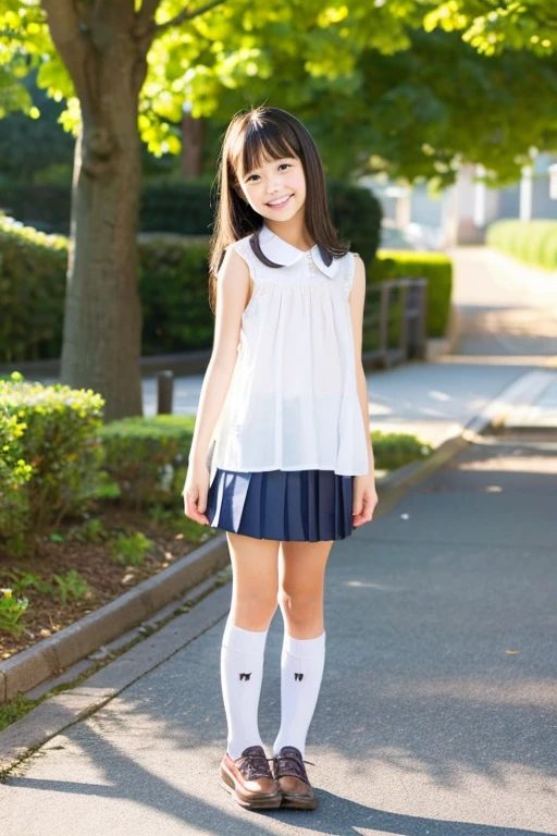 master piece, Best Quality,(12 years old Japan girl:1.5),(Looks like you're about to cry:1.3) ,(M-shaped legs spread on a park bench:1.8),(Summer clothes and hairpins for junior high school girls:1.8),Brown eyes,(Small:1.7),(Smooth straight hair:1.5),(Slender body,Skinny Legs),A detailed eye,Very white skin,Letting down your bangs,Detailed body,Detailed hand,No makeup, Smile,