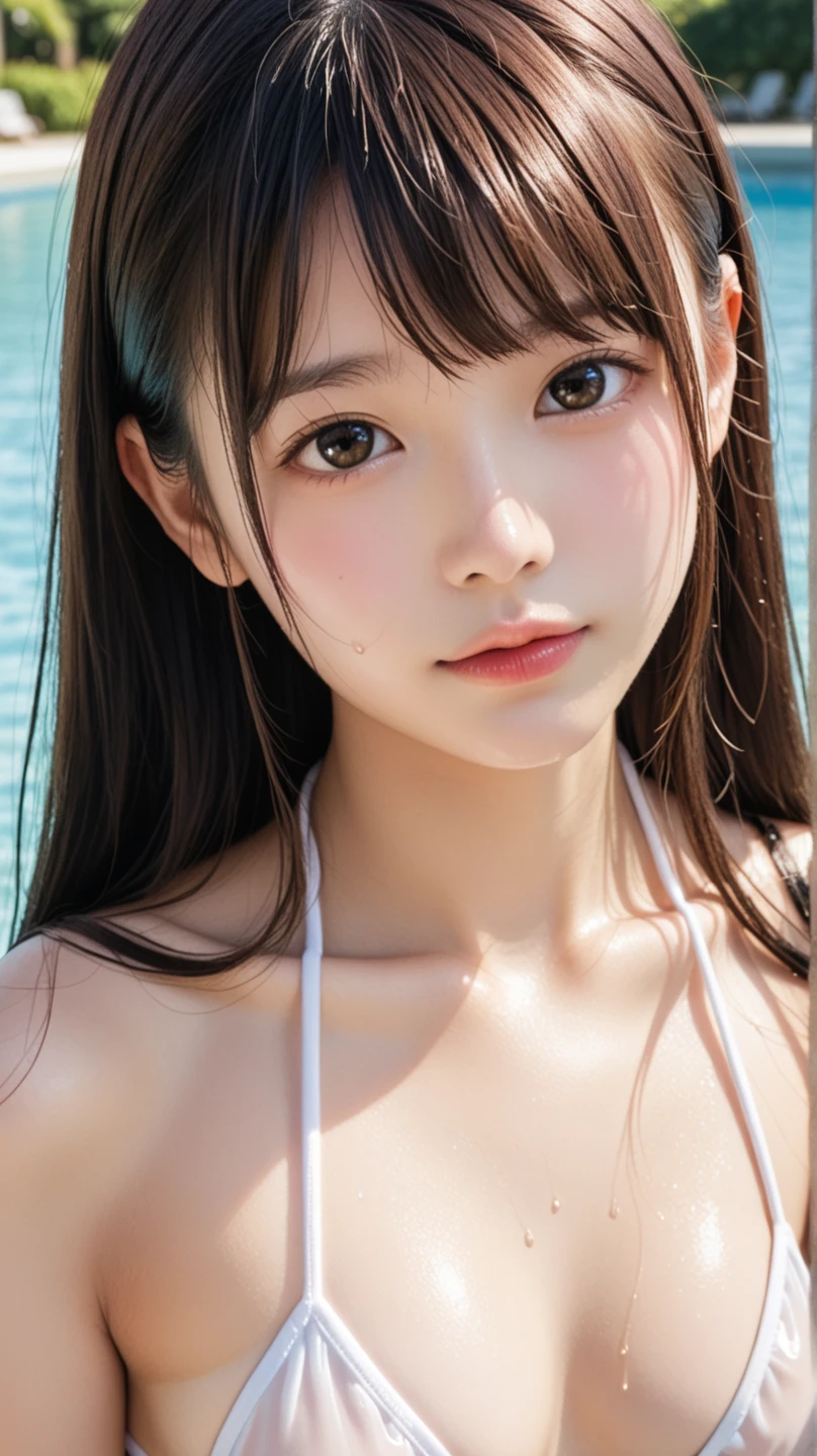 The best quality at its best, one-girl, (A beautyful girl, cute:1.3), (15 years old:1.3), (The clarity of the eyes is very good:1.2), (Symmetrical eyes:1.3), (Hot water spring,naked, Cover your chest with a towel:1.2),Brown eyes, Parted bangs, Wet Hair, girl,Underwater, ((Detailed eyes and face:1.2, Professional photography techniques, Natural lighting)), (Highest quality, 8K, masterpiece:1.2, RAW Photos), (Photorealism:1.4), Gaze at the viewer, blush:1.3