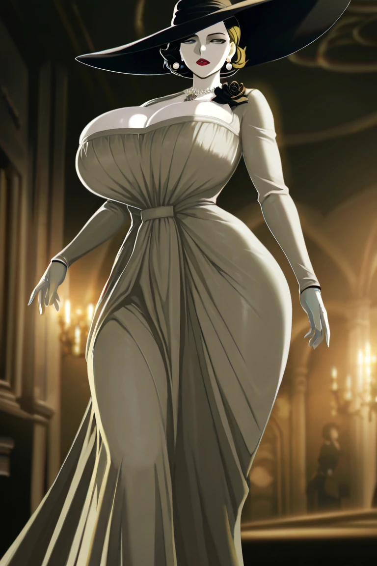 Body position: Standing, straight, symmetrical, barefoot, Lustful smile on face with red blush, 2 girls like Cassia Orsellio white pale skin with red eyes who gets married and stands in front of many people, nsfw, kissing