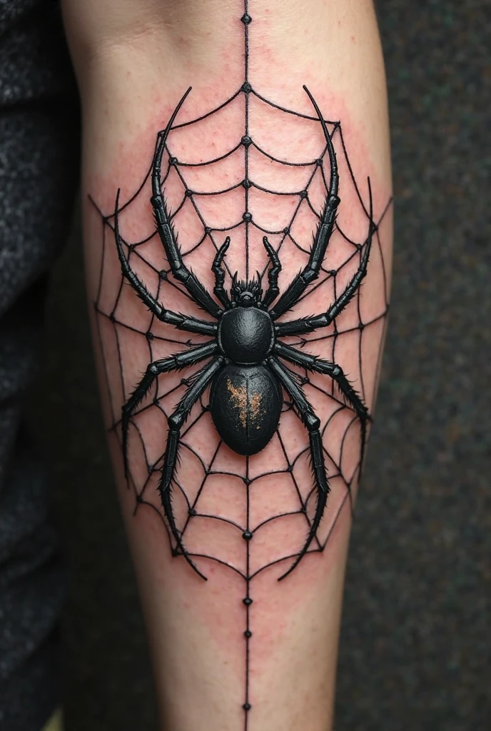tattoo (12cmx12cm) neotribal style with fine and delicate lines, female in hand with black widow spider theme in spider web, even if the spider is small.