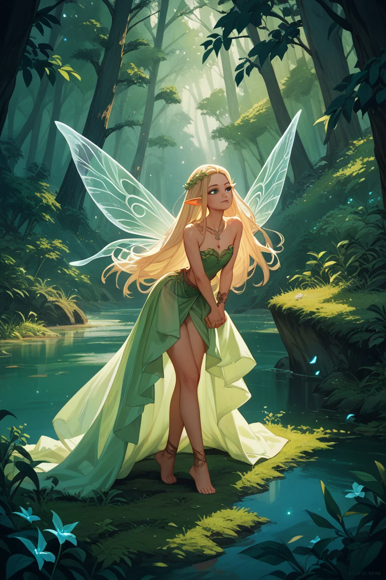 (faerie:1.3), (masterpiece, best_quality, ultra-detailed, immaculate:1.3), epic, illustration, 1girl, beige skin, Deodar Cedar tree faerie, see-through gossamer, <lora:EnvyFairy01:1>