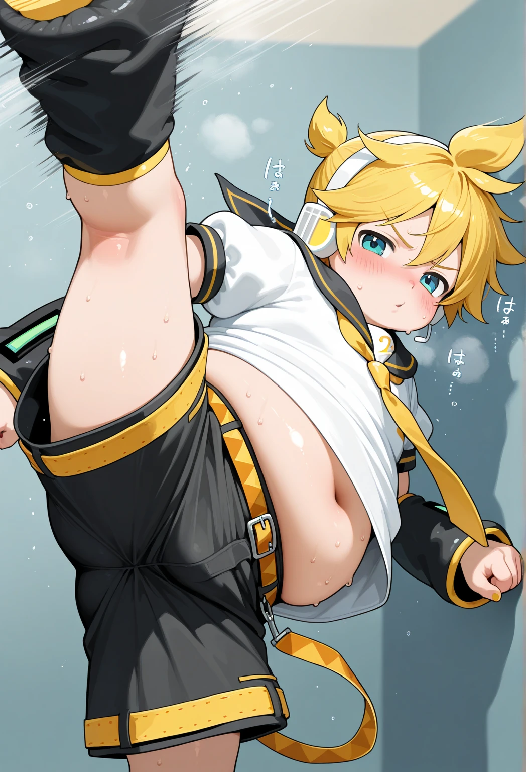 Huge muscles,,Huge erect penis,Handcuffs and neck restraints,Harness,((Kagamine Len,Sailor suit)),Chibi,Ahegao,sexy tattoo,Imminent sexual activity,(((Ejaculating with force))),Face Paint,Magic circle tattoo below the navel,Muscular,((Stand up straight,On all fours,Sex)))