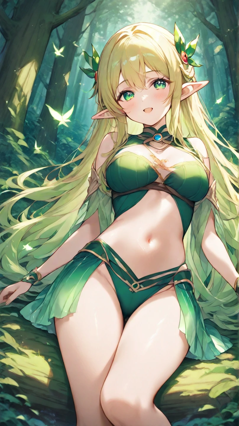 masterpiece, best quality, ultra detailed,score_9, score_8_up, score_7_up, score_6_up, score_5_up, score_4_up,masterpiece, best quality, highres, Young female, Beautiful Finger, Beautiful long legs, Beautiful body, Beautiful Nose, Beautiful character design, perfect eyes, perfect face, expressive eyes, 1girl, solo,Rieze,seductive smile, blush, cowboy shot,huge breasts,cleavage between breasts,Green Dress, gloves, bow, Cleavage, jewelry, Bridal Gauntlet, armor, shoulder armor,standing,forest,river,battle,pose,