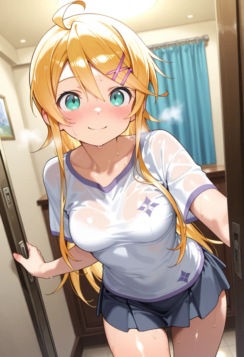 top-quality、masterpiece、1girl in、a blond、lightsmile、looking at the viewers、城市、random hair styles, cowboy shot、(((Shirt Lifts and Bras)))、 Looking Up, View from below, (((lare breasts))), (((Panties))), (((panties under pantyhose))), (((Blushing and crying))), (((with eyes half-closed))), (((Clenching teeth))),
