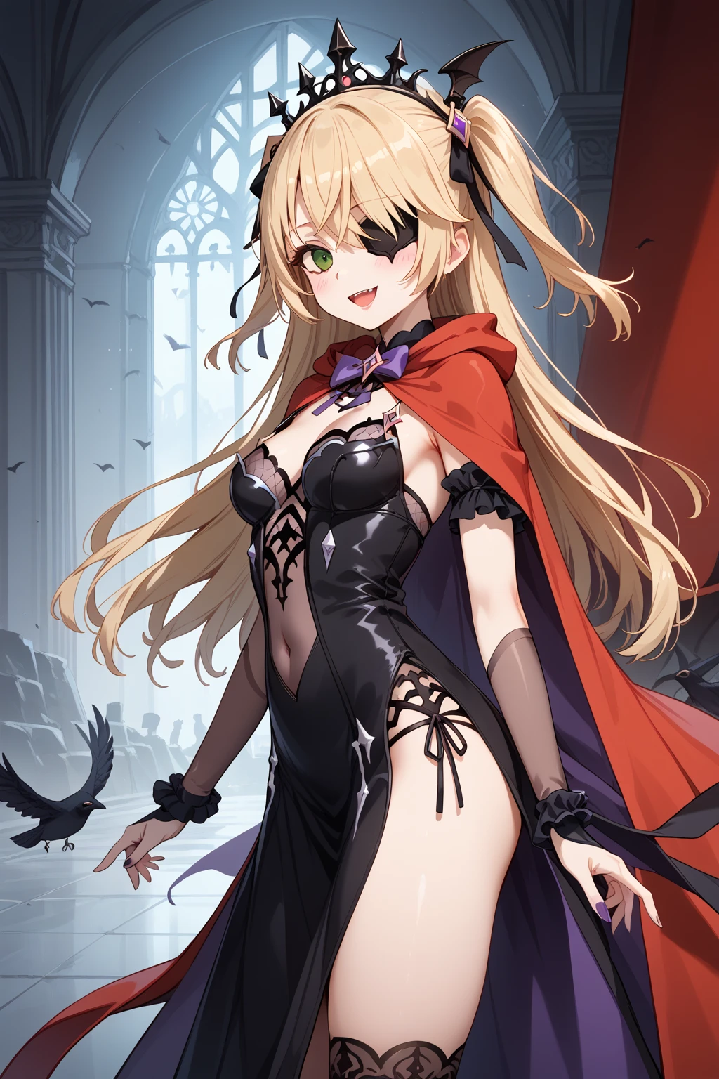 1girl, anime, cute girl, blank background, white background, fantasy, detailed fantasy dress with highlights, beautiful face, beautiful eyes, dark colors, black hair with multicolor streaks, red eye with different color pupil in eye, multicolor eye, medium small breasts (slightly big), slight cleavage, beautiful skin, cute, breast curtains, extremely delicate and beautiful, (beautiful detailed face:1.0), (detailed deep eyes), symmetrical breasts, deep eyes, shiny skin, portrait, slender waist, hips wider than shoulders, thighs, expressionless, young girl, luminous eyes, adorable,(Kpop idol),(aegyo sal:1),(Platinum blonde hair:1),((puffy eye)),Black panty,sexy posture,Superskirt, ultra high resolution,Black collar,slim figure, Abdominal y tattoo, womb tattoo,Tight-fitting leg ring,y tattoo on half-body,Bare skin, Armored hand,Hidden fingertips,Hand covered,Arm covered,Fist covered,{{beautiful detailed fingers}}, tufts of hair, moderate beautiful breast:1.0,(masterpiece:1.2), best quality, high-res, HDR, perfect face, intricate armor, delicate blue filigree, intricate filigree, red metalic parts, detailed part, dynamic pose, dynamic lights,