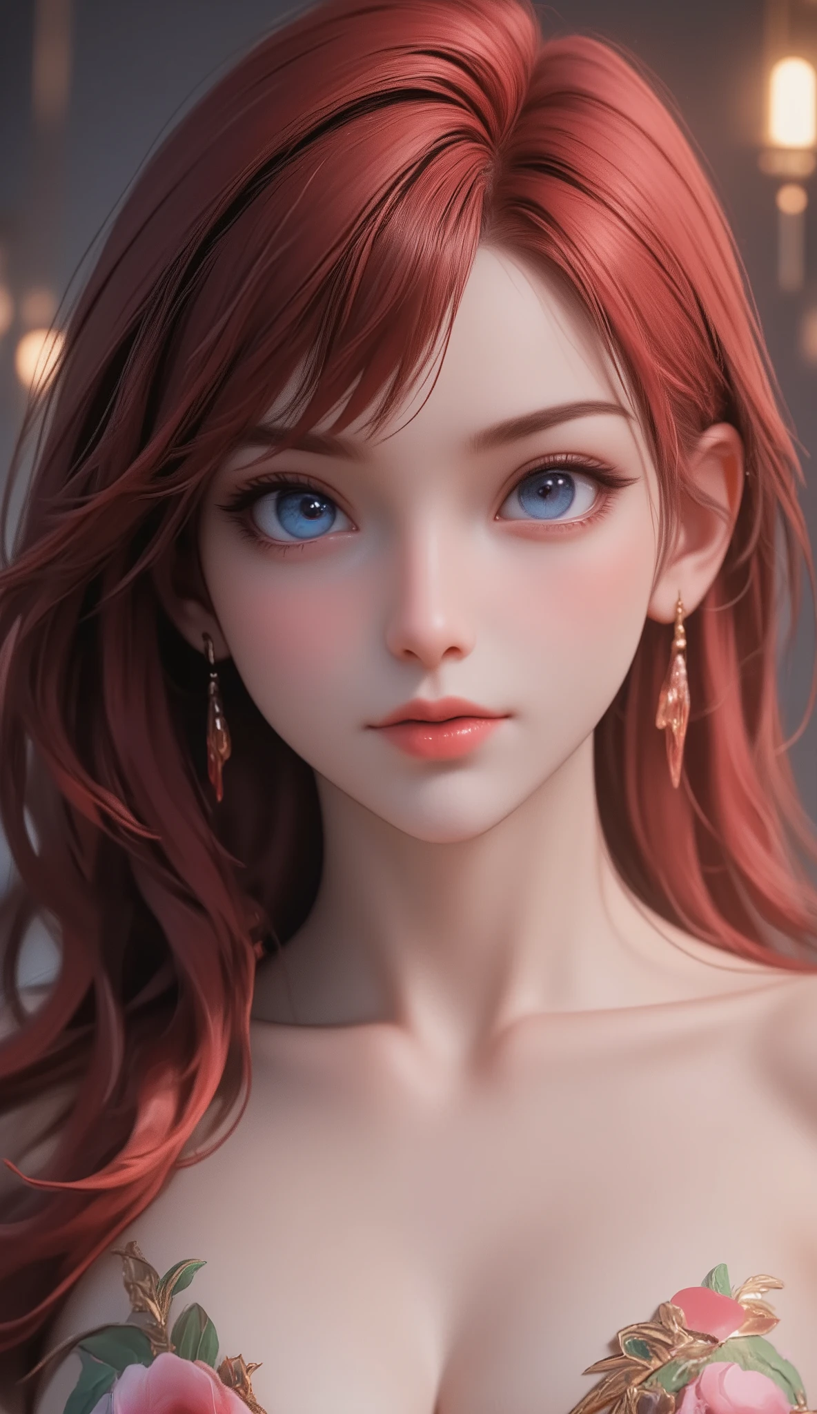 Masterpiece, Highest quality, Highly detailed, unity wallpaper 8k, firmament, 1 girl, Heavy machinery, gradient hair, Hair between the eyes, Ahoge, age: 16,Remote photos, Beautiful face, Nezo White,Chinese girl, big breasts, jewelery, some women&#39;your jewelry, red hair、long hair、tattoo, beautiful goddess, Most nsfw here.
