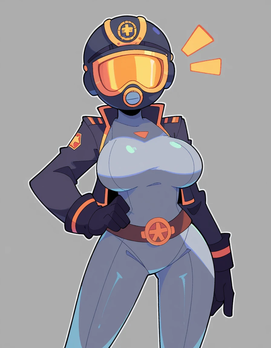 combine soldier, 1girl, solo, standing, helmet, gloves, looking at viewer, facing viewer, military, science fiction, city, russia, gas mask, wide hips, (glowing blue eyes), huge breasts, huge inflated belly,