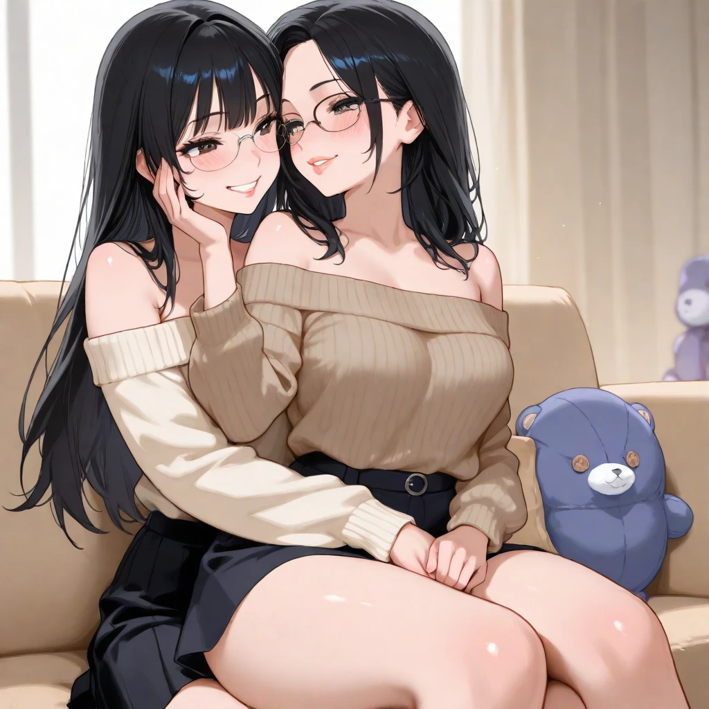 Eto_OCC,1 girl,
black hair,curly hair,long hair,
thick eyebrows,
hoodie,grin and laugh,