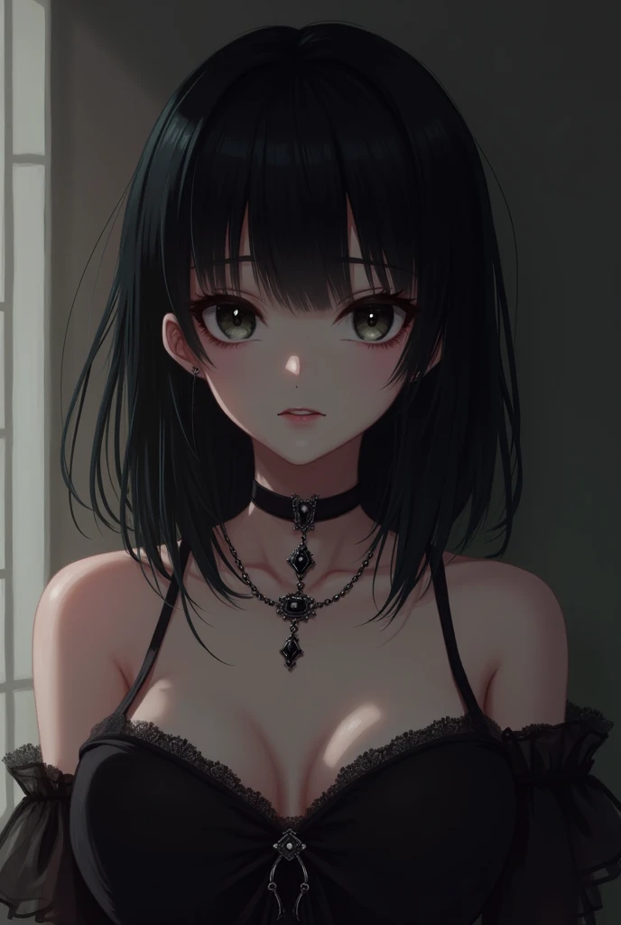 anime Baby Face limbs to be tied up The buttons on her shirt are undone and her boobs are exposed Pussy Long, dark, almost blue hair that is neat and motionless Bangs are aligned in a straight line Gothic Lolita A mature-looking person