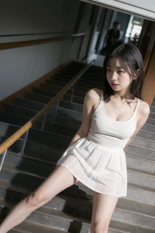 (((Gently lift your skirt to reveal your thong:1.5))), (from below: 2),
Perfect beautiful Japanese girl 20 years old, (standing on the stairs at the airport:1.3), Tunic sweater, (arched back:1.3), white skin,wearing thong,Full body photograph,
hairlight, professional photograph, dynamic angle shot, film grain, Sharp photograph, ray tracing, dynamic lighting, tilt camera, Lens flare, (((masterpiece))), ((highest quality)), ((complex)), ((realistic)), (50mm Sigma f/1.4 Zeiss lens, f1.4, 1/800s, ISO100, photograph:1.1), perspective, mature woman, very be familiar with, shape, 1 girl, big breasts, beautiful and detailed eyes, ponytail, bang, black hair, brown eyes, earrings, be familiar with background, perfect eyes, enchanting eyes, looking at the viewer, From shape-based, ((masterpiece)), (be familiar with), perfect face