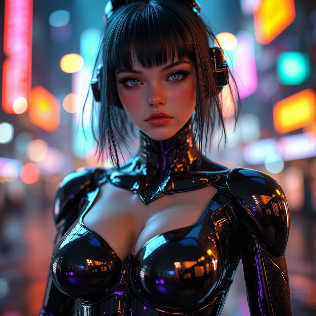 Android Woman, half woman half robot, futuristc city, futuristic skull mask