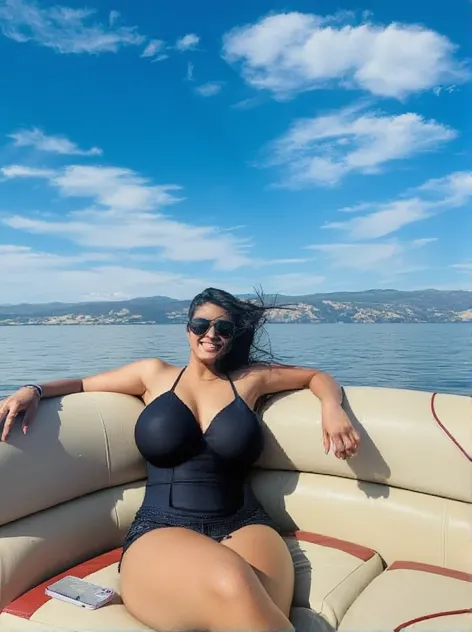 woman in a bikini drinking water from a bottle on a boat, red bikini, wearing two - piece swimsuit, in a bikini, 3 2 years old, kaitlyn michelle siragusa, on a boat, on the ocean, 2 7 years old, 2 8 years old, 2 9 years old, 3 6 years old, on a lake, 2 3 years old, Big tits, huge tits, no clothes, sexy, cute, wide hips, thick thighs, pear-shaped body, minimal clothes, thick, bbw, chubby stomach, thick nipples, nipple piercings, large areola, hard nipples, piercing through shirt, nipples hard through shirt, busty, major cleavage, naked, ripping through top, spilling over sides, bra too tight, giant , huge ass, giant ass, thick ass, big ass, facing left, down to knees, from the side