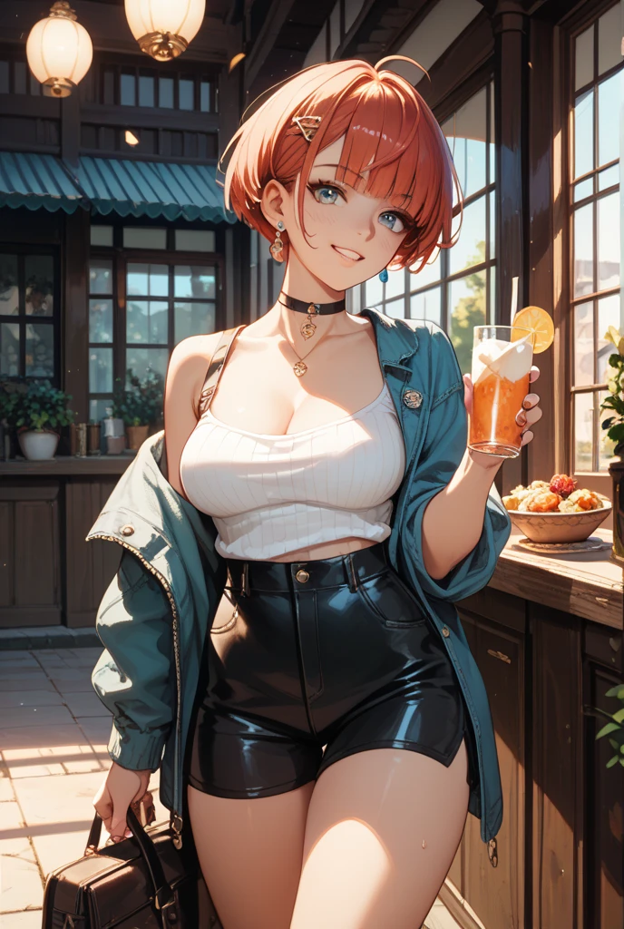 Mujer, (pechos grandes), ((corte bob recto)), ((cabello naranja)), (solo), sexy Orange hair, ((mcdonald's)), bikini, (((straight bob cut))) straight bob cut, ((mostrando los pechos))