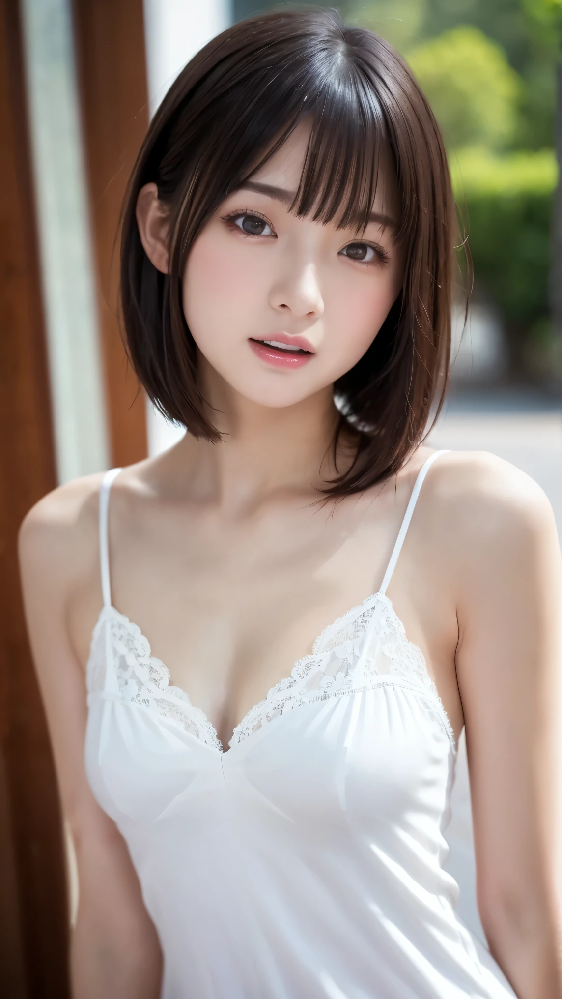 ((Best of the highest quality, 8k, Masterpiece: 1.3, raw photo)), Sharp focus: 1.2, (1 AESPA girl: 1.1), (Solo: 1.18), (realistic, photo-realistic:1.37), face focus, cute face, finely eyes, (Small breasts, flat chest, 1.2), (full nude, bra top: 1.4), (short messy hair: 1.2), finger to mouth, garden, flower,