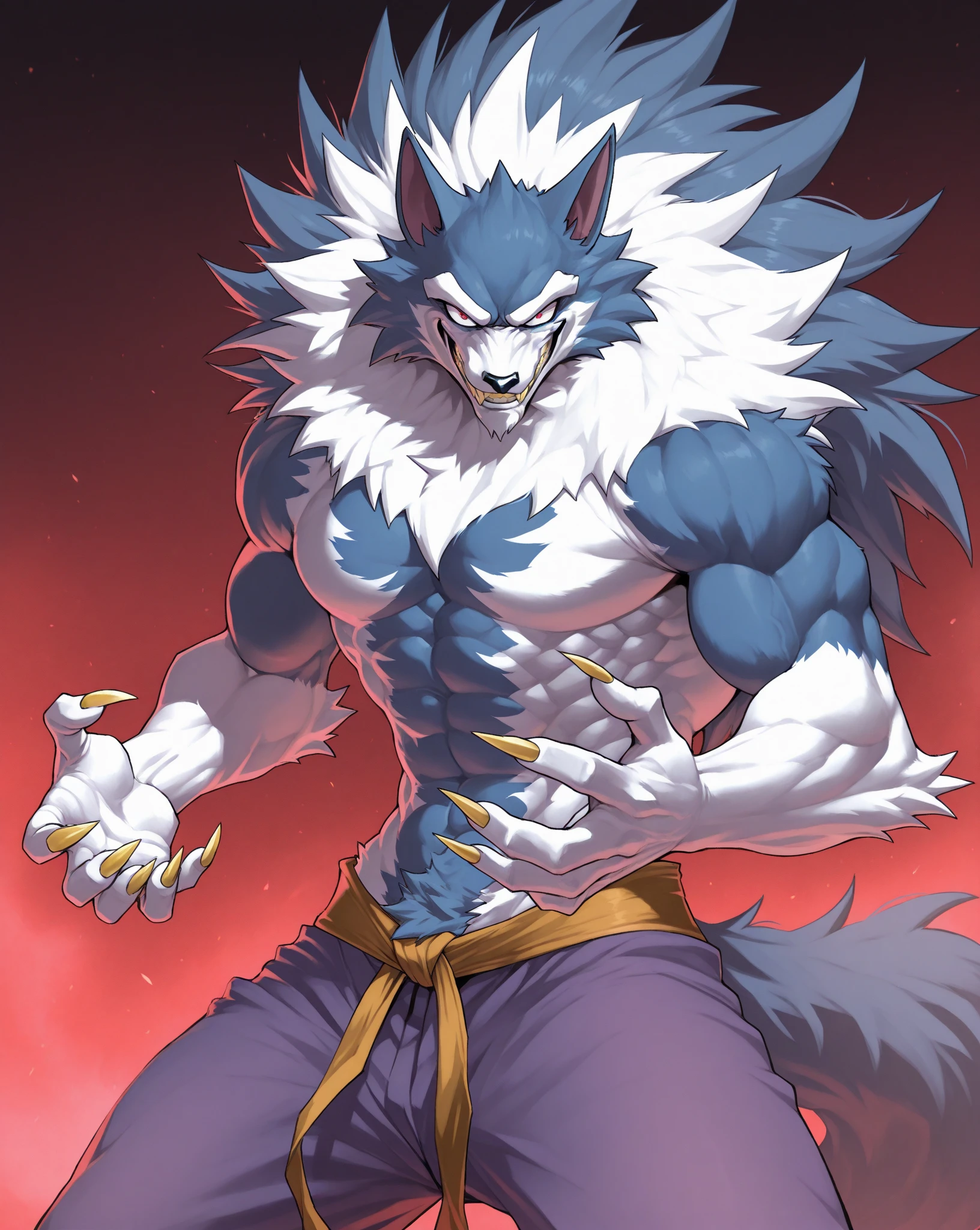 gallon, werewolf, 4k, high resolution, best quality, detailed, posted on e621, solo, anthro body, male, very masculine, (very muscular, strong pectorals, defined muscles, sixpack, big shoulders, wide shoulders, wide chest):1.0, (night background, dark background, big moon, full moon, fog, clouds, backlight:1.1), correct anatomy, (yellow eyes, detailed eyes:1.1), detailed face, (cel shaded, cartoony shading, strong shadows, dramatic lighting):1.3, confident, (by takemoto arashi, by meesh, by Taran Fiddler), powerful stance, strong, big mane, mwvector,
