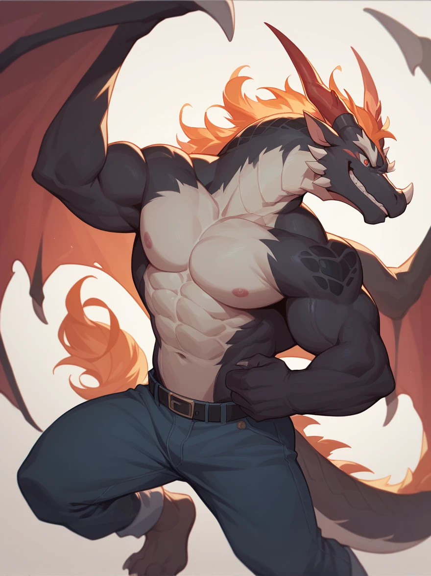 Solo, anthro, male (((bat, vampire, black sclera, red eyes, muscular, huge pecs, abs, white body, white fur, blonde hair, mane, neck tuft, facial tuft, arm tuft, pubes, sharp teeth, fangs, black nipples, ear piercing, long fangs, wings, black thong, big bulge))) standing, smirking, forest, night time, perfect anatomy, full body, by darkgem, by mystikfox61, by glitter trap boy