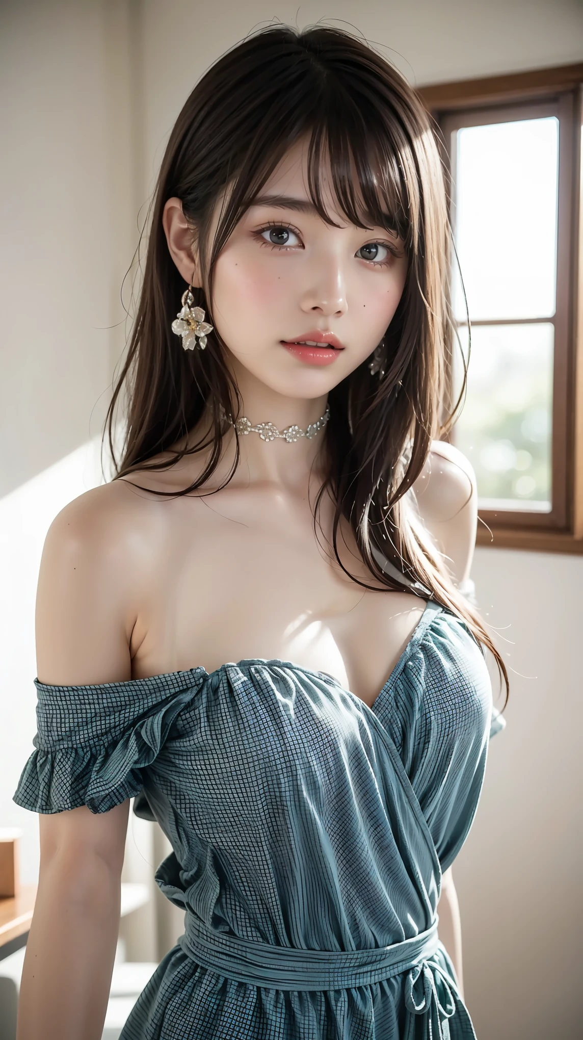 Realistic, High resolution, 1 female, Glowing Skin, alone, Wide lips,Color Contact Lenses,Weight 40kg,round face,Flower pattern kimono,whole bodyショット,Realistic skin texture,Genuine,Detailed face,Mr.々A pose,Female college student,Young face,Idol body type,Snow-white skin,short hair,Wavy Hair,18-year-old,Outdoor,smile,whole body