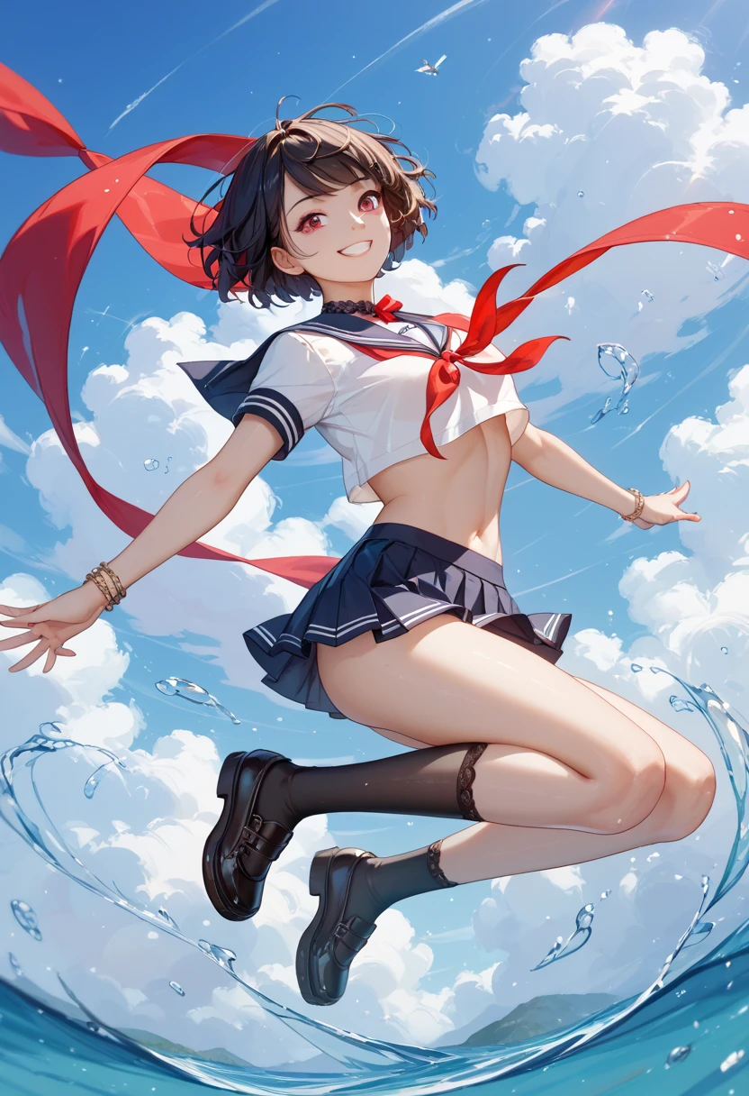 1young_Teenage uncensored_The girls、Loli、brown_Hair、mediating_Bob_Hair、Blue_midriff_Baring_sailors_uniform、Mini_Skirt、short_sleeve、Thigh thick、Big_titmouse,Closed_Eyes, ssmile、Open_Mouth、Dynamic_Pose,standing on your feet,harbour_Background、spread_Legs、blissful、NSFW、short_mitts, Wet,Transparent,Covered_, Covered_Crotch, under below_titmouse, Sweat, Bare_Thighs, (groin:1.5), Conque,
