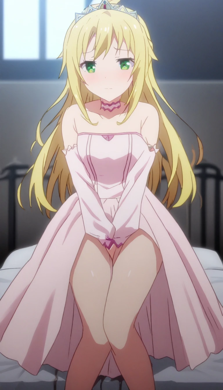 (((megami magazine))),(masterpiece)), ((top-quality)), (The ultra-detailliert), ((kawaii)), cute little, (Wonderful), ((ighly detailed)), 4K、 (8K), top-quality, (Beautiful fece),(((World-class quality))),(((blonde hair)))、 ighly detailed, hight resolution,、(((1人の女性)))、(((20yr old)))、(((Adult look))),((composition seen from below))、(((Looking down here))).Embarrassed expression、((rounded body))、((Plump)).(((On the red bed)))、((Detailed crotch)).((large udder))、((detailed thigh))、((perspiring))、((Drooping liquid))、(((Breast milk out of the))),(((open one's legs))).(((crouching down)))、(((Emphasis on the crotch)))、(((Crotch bite)))、(((White liquid between the breasts)))、(((Black Dress)))、(((White lace panties)))、((Putting out the chest))、(((Pretty small eyes))),((inside in room))、(((Yellowed dirty panties)))、(((Pose astride on screen)))、Focus on the crotch