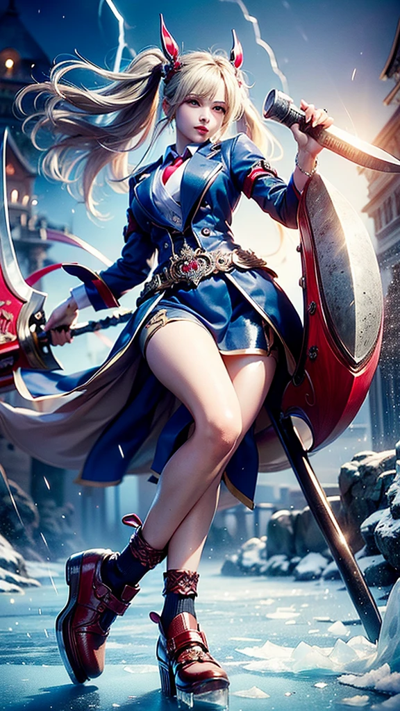 assasin girl, beautiful, naked, white and blue shirt, with hash claws weapon,