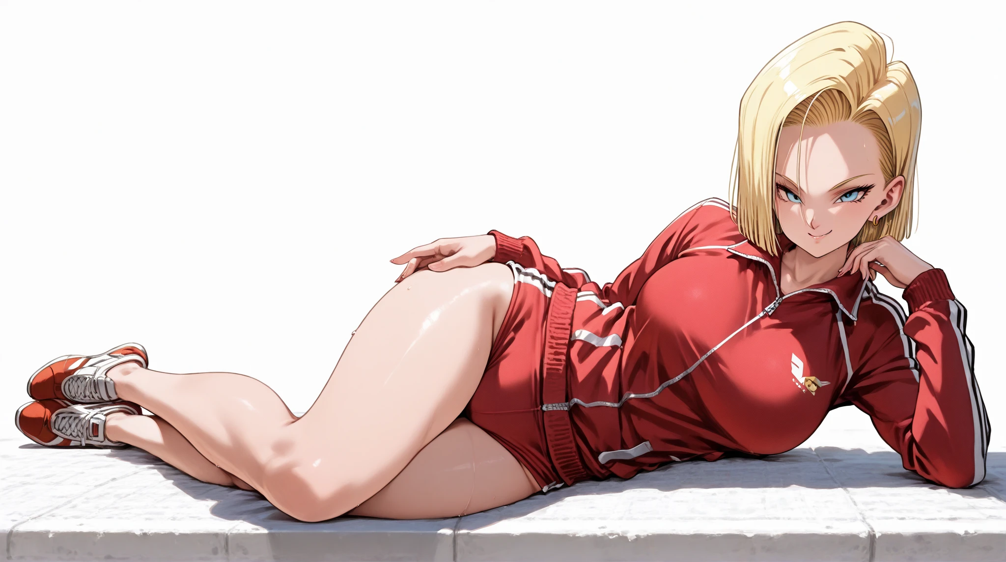 da,bare leg,red slingshot swimsuit,wet,o-ring,small breast,full body,solo,dark blue eyes,one girl,medium hair,blonde ,small breast,indoor,crying,tears,a blonde girl being tortured by electric shock on a iron chair
