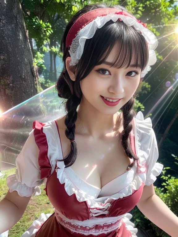 Japanese female, (underweight), (flat chest best quality:1.5), (cheerful grin:1.2),
colorful bridge, (falling), messy hair, (cream gothic lolita),(Scene of falling from bungee jump:1.2), on the mountain, long shot, gigantic scale