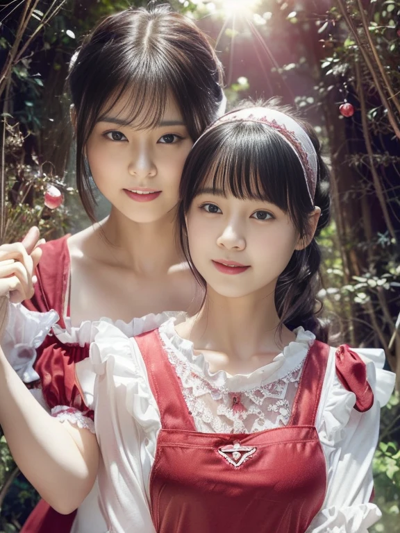 (((Two busty maids)))、(((Girls couple shot)))、(((Close-up of an abstract background of snowflakes of carnations scattered all over.5, crystallization化した, crystallization skin0.5, Carnation Texture 0.5, Shining Crystal 0.5, カーネションのcrystallizationテクスチャー0.5, Crystal Cubism 0.5, 花吹雪のcrystallization0.5, crystallization粒子0.5,, crystallization, Carnation Crystal Explosion 0.8, Fractal Detail Carnation Skin 0.5, Sparkle light reflection 0.5,, Crystal Shards 0.5, crystallization edges)))、(((Best image quality、Highest Resolution、masterpiece、8k)))(((Detailed face)))(((Cute face)))(((Baby Face)))(((Detailed body 5.0)))(((Model body type 5.0)))(((Perfect podiline 5.0)))、(((Big breasts 10.0)))(((Enchanting cleavage 20.0)))(((Fascinating collarbone 2.0)))(((V-neck)))、(((Straight Long Hair)))、((((Two girls dressed in red and pink Edwardian maid outfits.5)))Girl in Japan maid outfit、(((A girl in a blue and white Edwardian maid outfit 0.5)))(((White waitress apron with lace pattern 0.5)))(((Big frilly maid headband 0.5)))(((An angelic smile)))  (((Dynamic Hug Shot 5.0)))