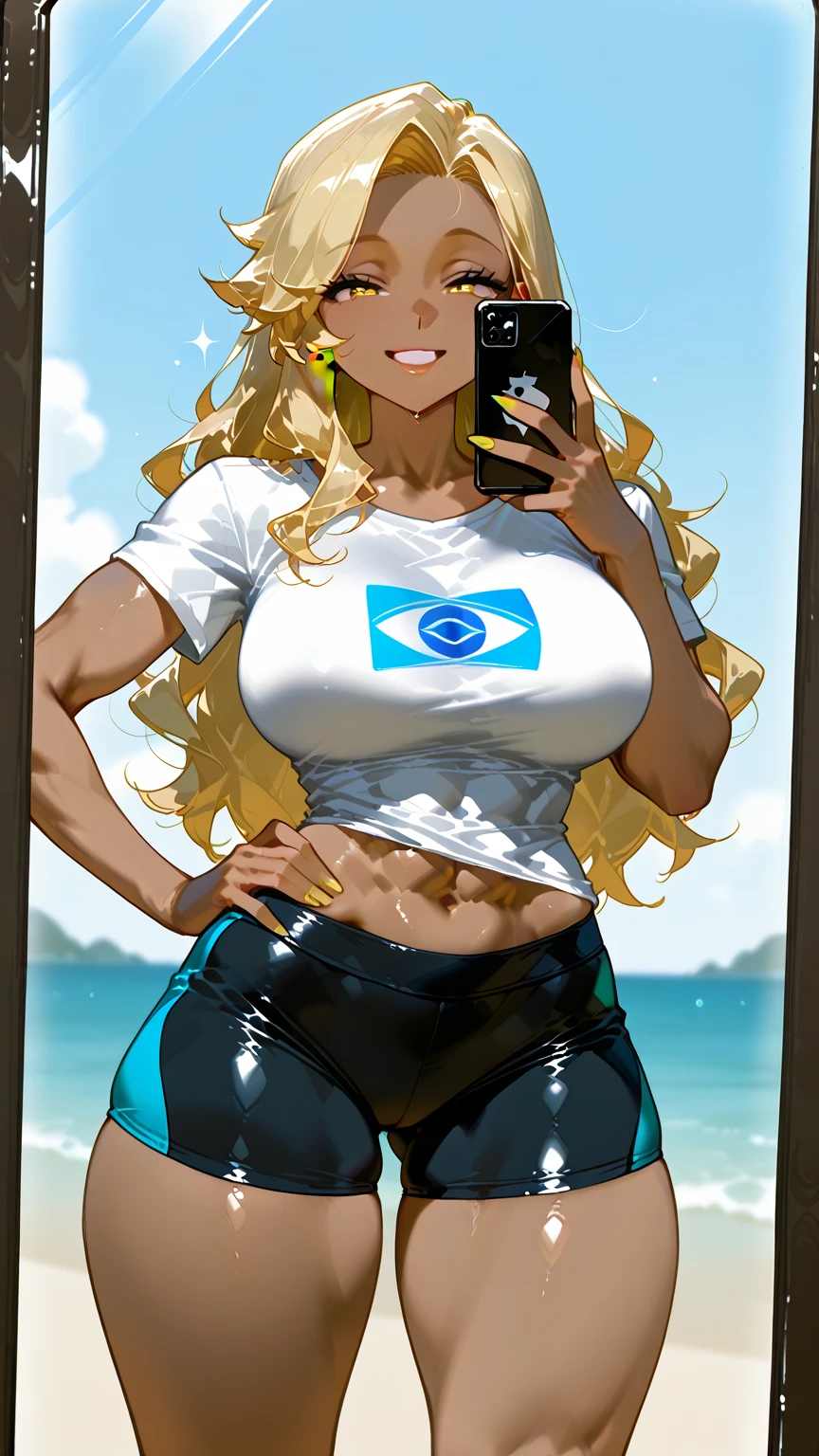 Best quality, massive breasts, massive ass, very curvy, dark brown skin, long blond hair, yellow eyes, slutty, gyaru, full lips, seductive, smiling , blond hair, gyaru, darkskin, blonde, white bikini, beach, camera, filming, being filmed, white bikini, yoga gym, darkskin, tan, white bikini , grop, multiple man, surrounded by men, , men checking out women at beach, surrounded by multiple men at, curvy milf, purple ,white bikini , one women surrounded by men, horny men, blonde, brown skin, tan skin, brown skin, tan skin, brown skin, dark skin, camera, being filmed, filmstudio, film studio at the beach, huge ass, massive ass, dynamic pose