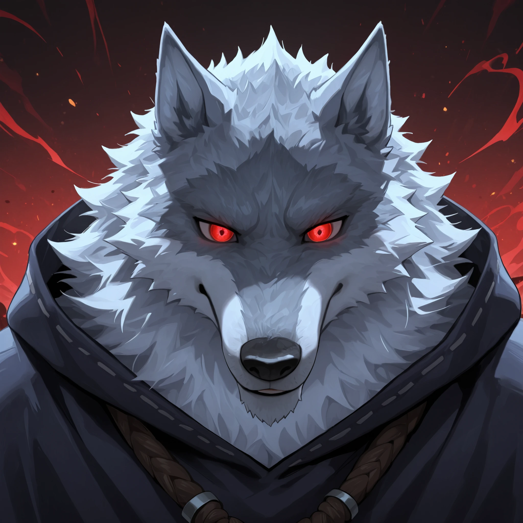 Deathwolf ,D3ath ,red eyes,anthro gray wolf,dw,(unusual pupils), (glowing eyes), (magic eyes), 分數 _9,  分數 _8_向上,  分數 _7_向上,
最佳品質,  傑作, 男性,  1名男孩 

夜晚，蓬鬆的毛，5根爪子，笑容，景深，細緻的眼睛，整齊潔白牙齒，畫風：竹本嵐