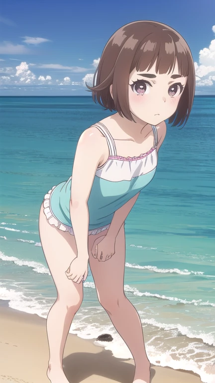 Highest quality、Black Hair、Iris、short hair、girl、cute、16 years old、、Small hair ornament、1 person、Completely naked、On all fours、stroll、Sandy Beach、There are no people、Late Night