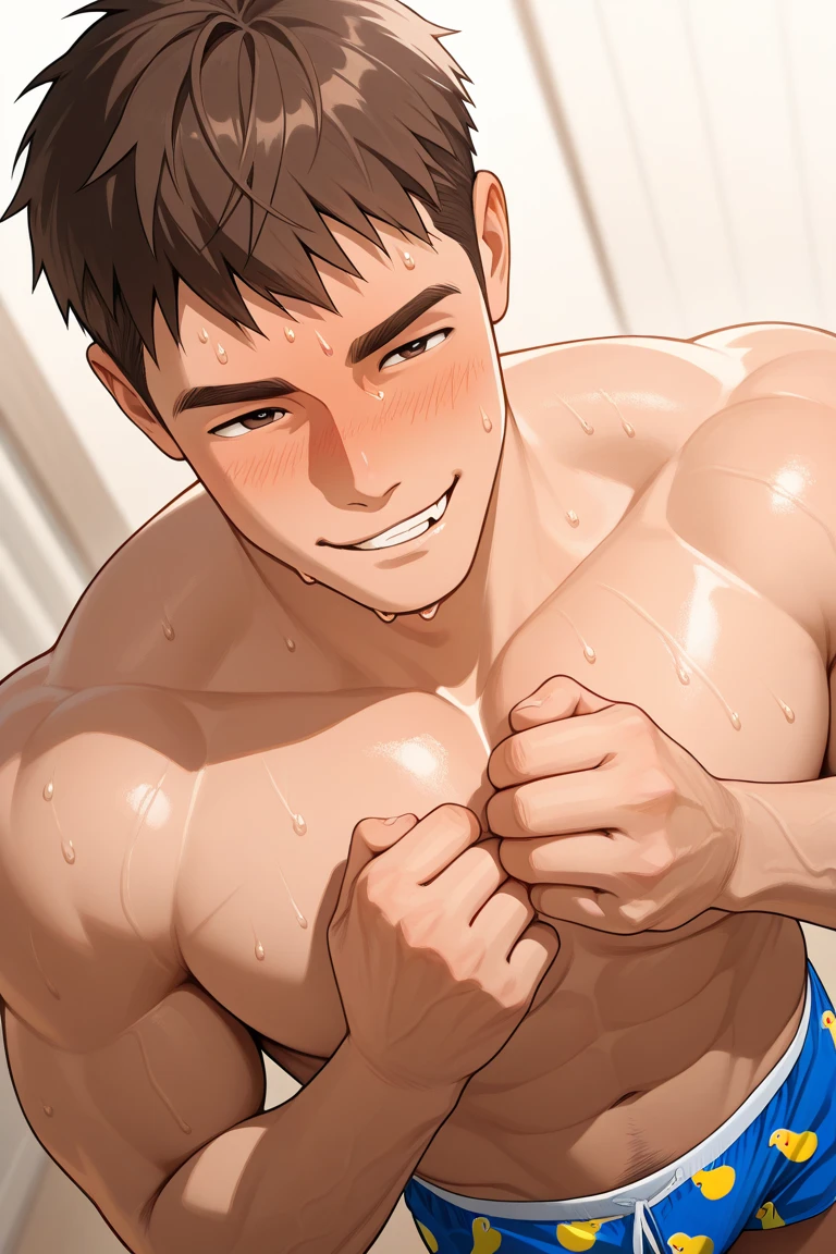 high quality, (japanese 15 years old boys fucks japanese 15 years old boy:1.5), (detailed eyes), (black bob hair), (muscle:1.5), naked,(shiny skin), (detailed puffy nipples:1.1), (orgasm:1.5),(small chest),(boy's face:1.2),(cum on faces:1.5), penises,